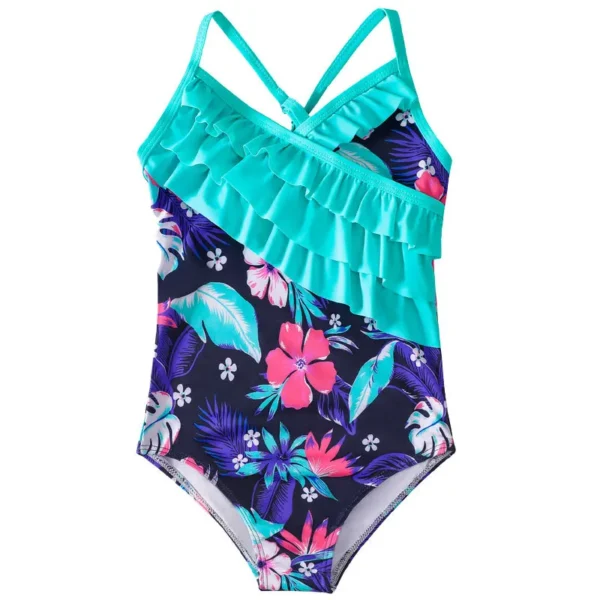 Summer Print Kids Swimwear For Girls 4-12 Years Lotus Leaf Bandage Girls Swimwear Beach Children One Piece suspender swimsuit 2