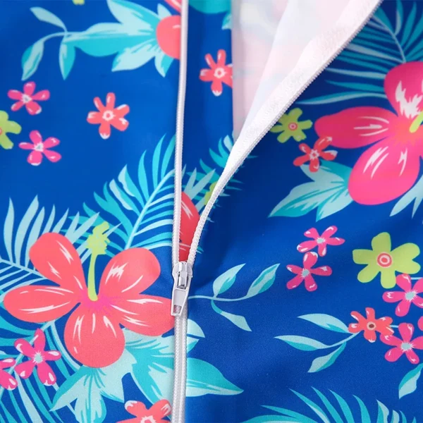 Kid Girls Romper Swimsuit Rash Guard Beachwear Long Sleeve V Neck Floral Flamingo Print Swimwear Bathing Suit 4