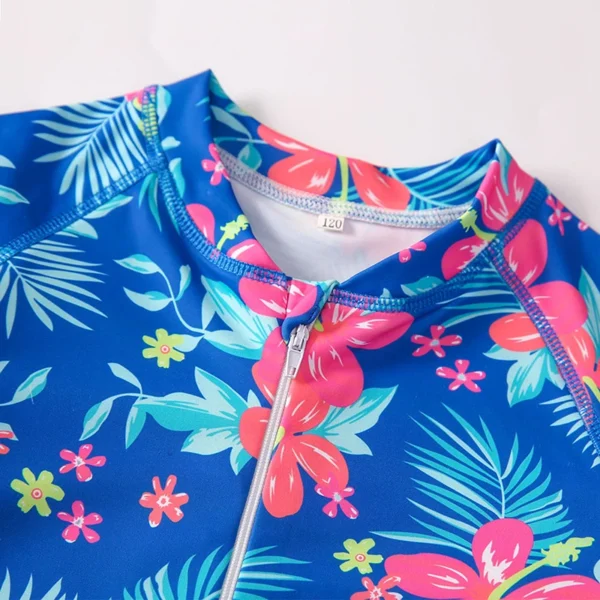 Kid Girls Romper Swimsuit Rash Guard Beachwear Long Sleeve V Neck Floral Flamingo Print Swimwear Bathing Suit 3