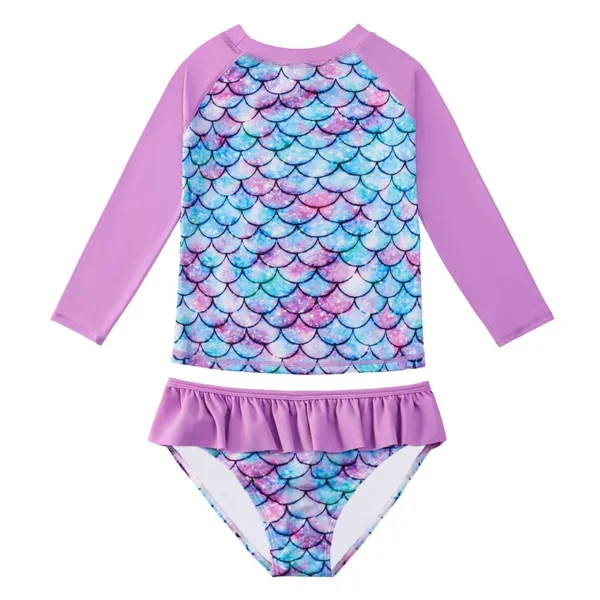 Children's Mermaid Split Bathing Suit Baby Girl Fish Scale 3D Printing Sunblock Swimsuit Kids Long Sleeves Top+Bikini 2Pcs Set 5