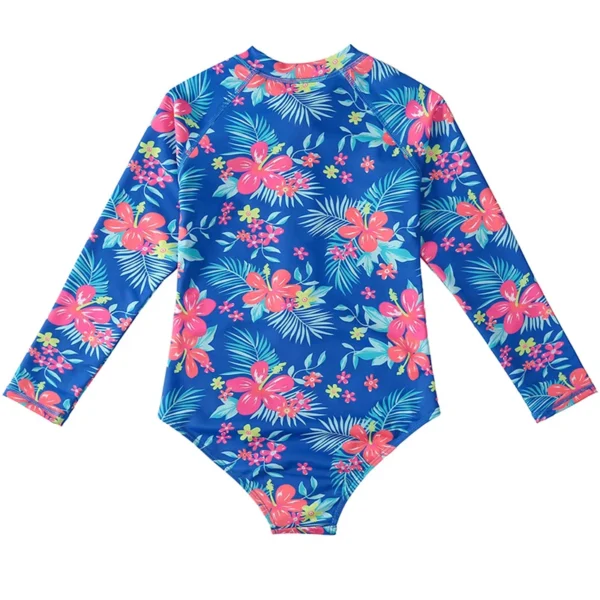 Kid Girls Romper Swimsuit Rash Guard Beachwear Long Sleeve V Neck Floral Flamingo Print Swimwear Bathing Suit 2