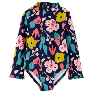 2024 Children's Swimsuit Girls Long Sleeve One-piece Sun Beach Swimwear Girls Anti-UV Protection Swimming Suit for Kids Girl 1