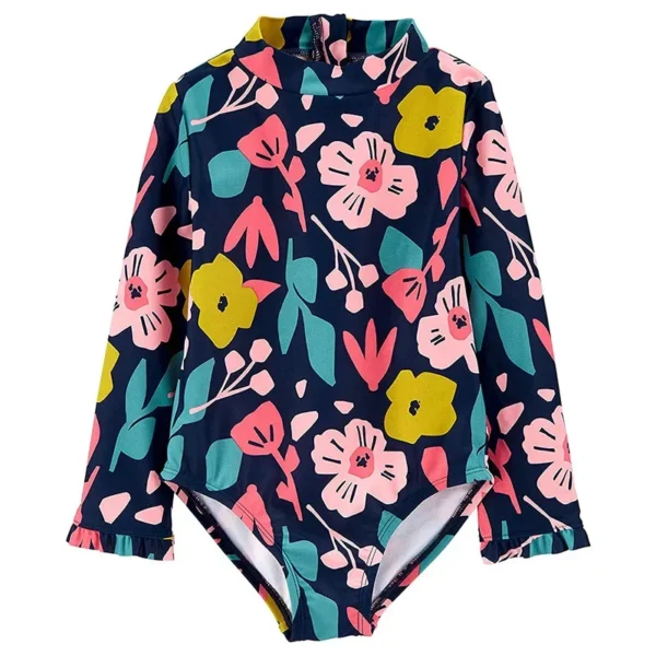2024 Children's Swimsuit Girls Long Sleeve One-piece Sun Beach Swimwear Girls Anti-UV Protection Swimming Suit for Kids Girl 1