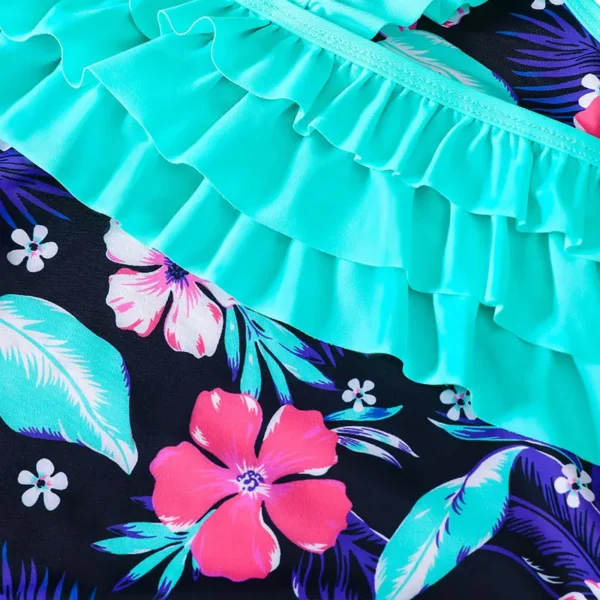 Summer Print Kids Swimwear For Girls 4-12 Years Lotus Leaf Bandage Girls Swimwear Beach Children One Piece suspender swimsuit 4