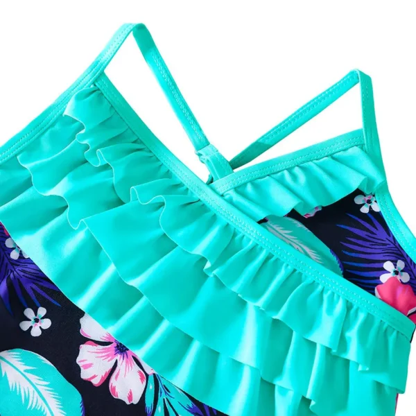 Summer Print Kids Swimwear For Girls 4-12 Years Lotus Leaf Bandage Girls Swimwear Beach Children One Piece suspender swimsuit 3