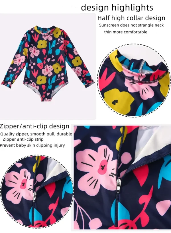 2024 Children's Swimsuit Girls Long Sleeve One-piece Sun Beach Swimwear Girls Anti-UV Protection Swimming Suit for Kids Girl 6