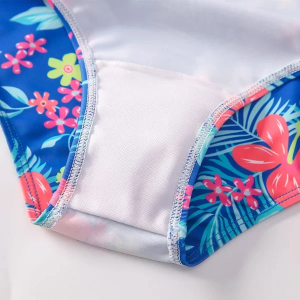 Kid Girls Romper Swimsuit Rash Guard Beachwear Long Sleeve V Neck Floral Flamingo Print Swimwear Bathing Suit 5